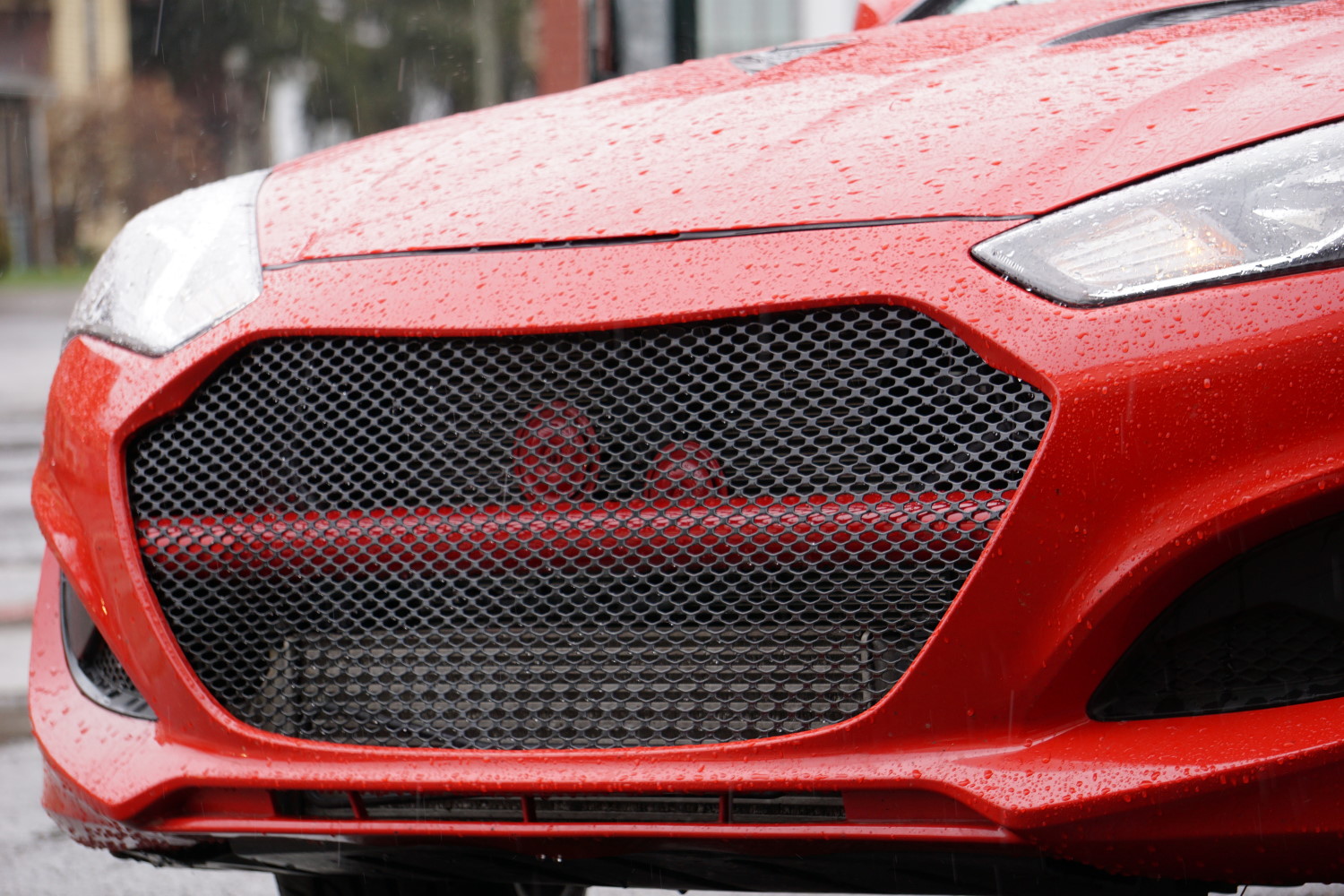Rainy Day, Sleek Ride: Custom Grille and Crash Bar on Hyundai Genesis Coupe