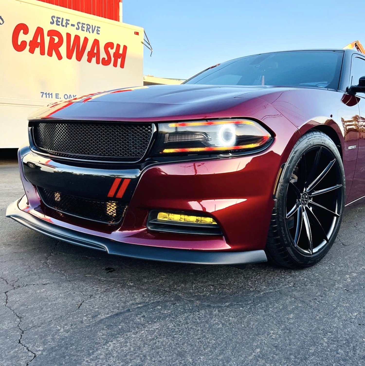 Aggressive Red Charger: Custom Top and Bottom Grille Upgrade