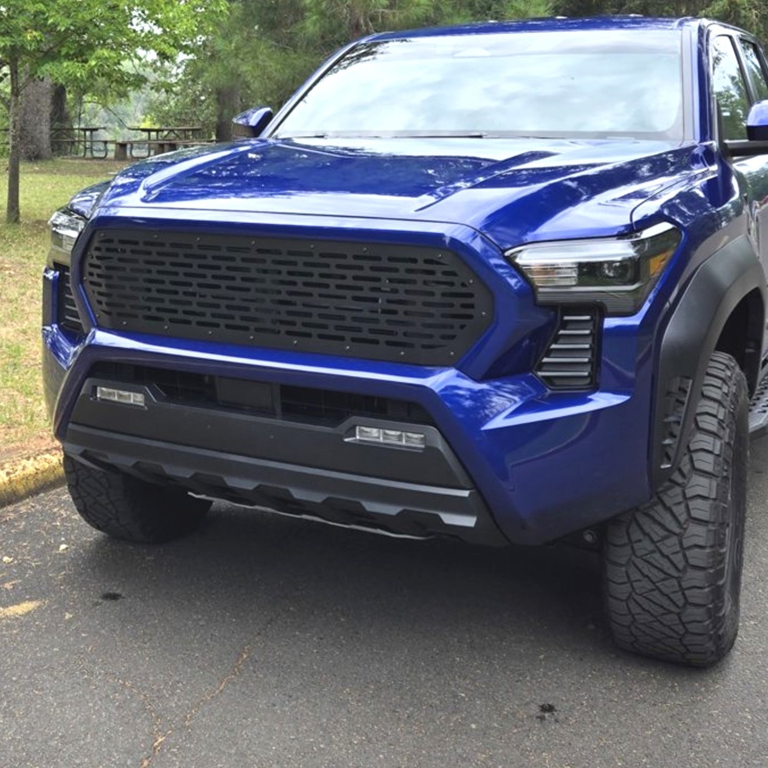First installed pics of Heavy Duty Grille for new 2024 Toyota Tacoma in Blue Crush