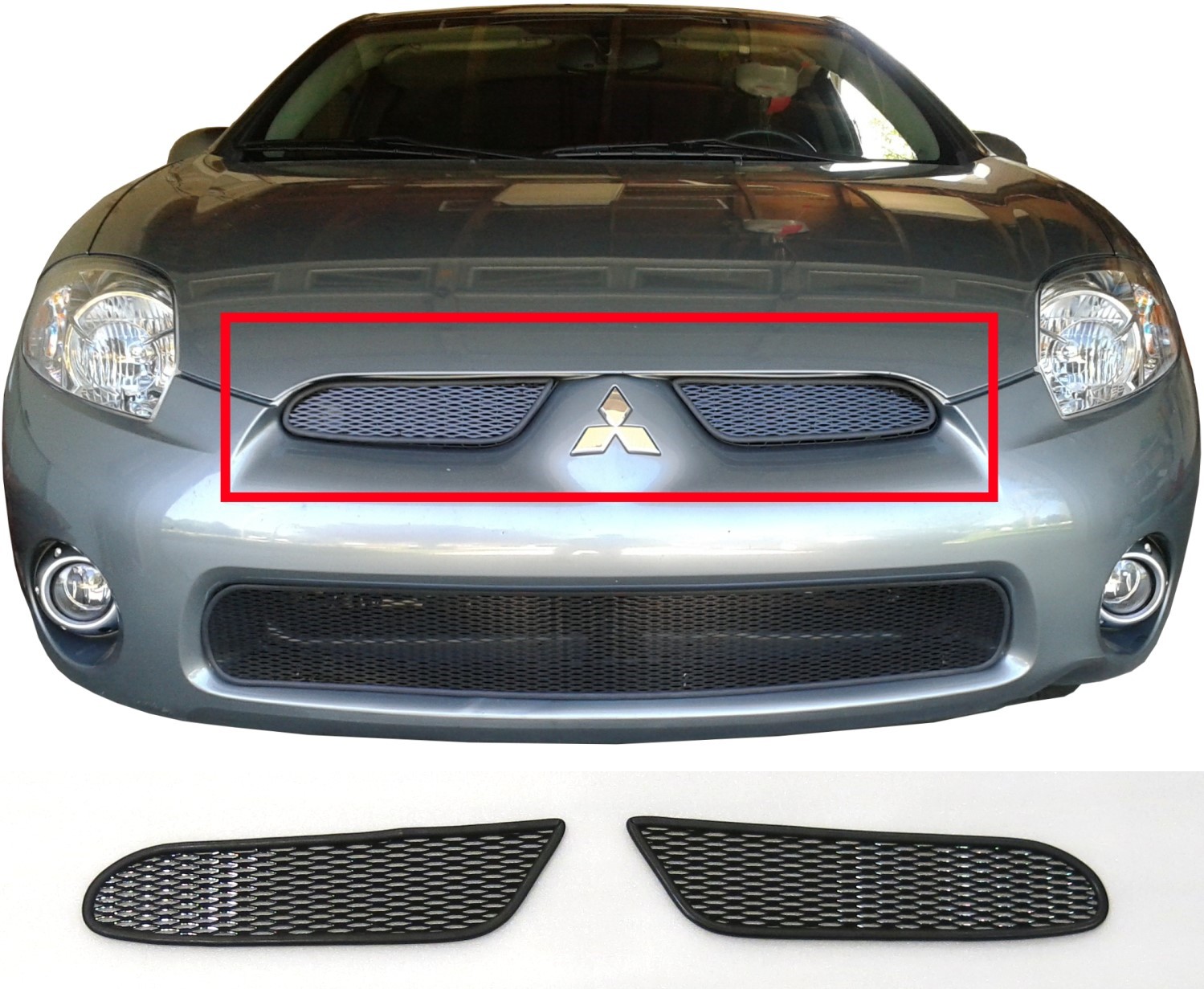 06-08 Mitsubishi Eclipse - Powdercoat Gloss Black Grill Inserts Top Only